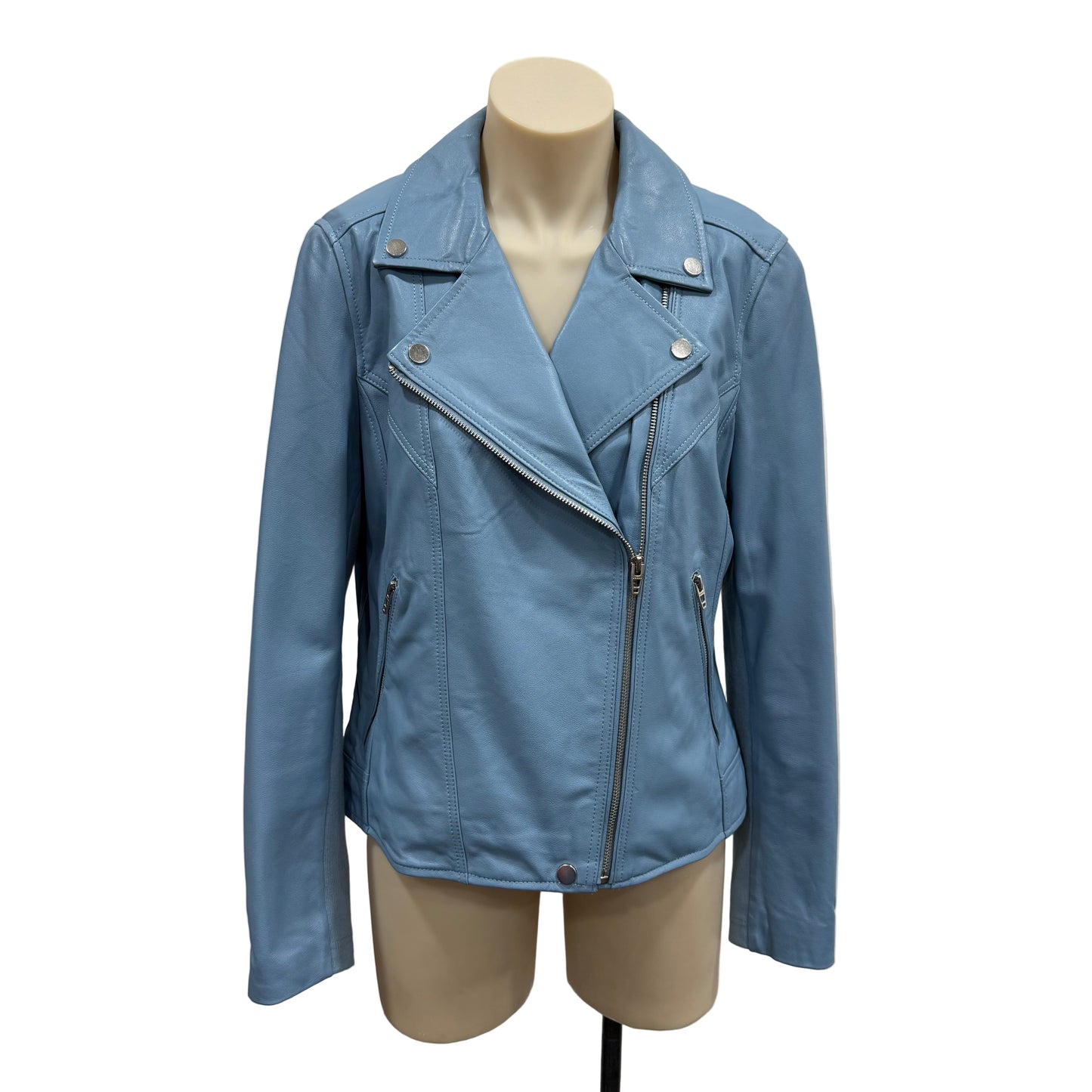 Blue Leather Jacket - Size 12