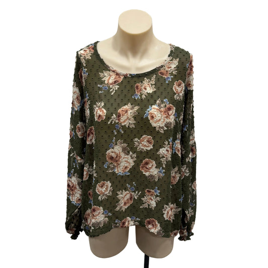 Sheer Green Floral Top - Size S