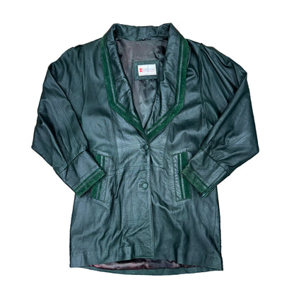 Green Leather Jacket - Size 12/14