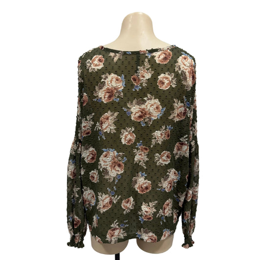 Sheer Green Floral Top - Size S