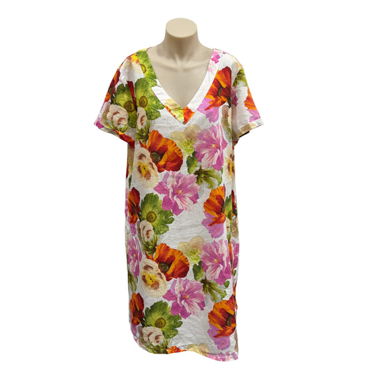 Flower Linen Dress - Size XL